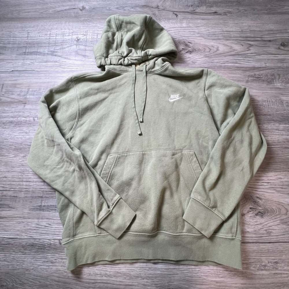 Nike‎ Hoodie Mens Medium Sage Green Embroidered Logo Fleece Pullover Sweatshirt